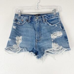 Abercrombie & Fitch Jean Shorts 26/2 Annie High Rise Denim Distressed Cut-off